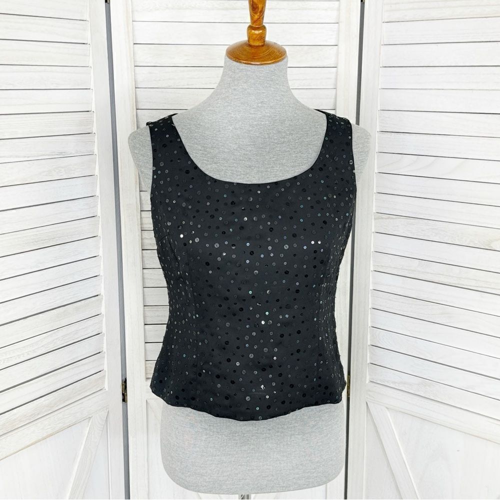 Kasper Petites Sequin Front Camisole Tank Top Black Size 2P Party Evening